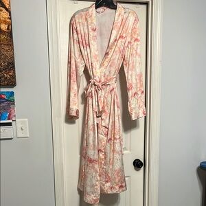 Stars Above Pink and Orange Floral Satin Robe